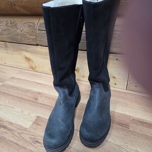 Bos. & Co. Hudson Boots Size 42 Black Suede And Leather Cream Wool Lining